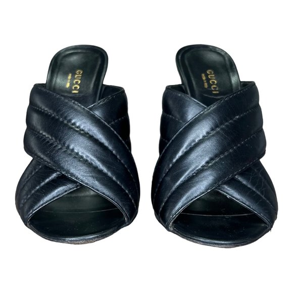 Gucci Webby Leather Mule Open Toe Block Heel Sandals - Picture 5 of 12